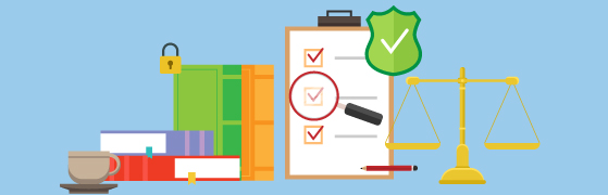 Graphic showing books and clipboard