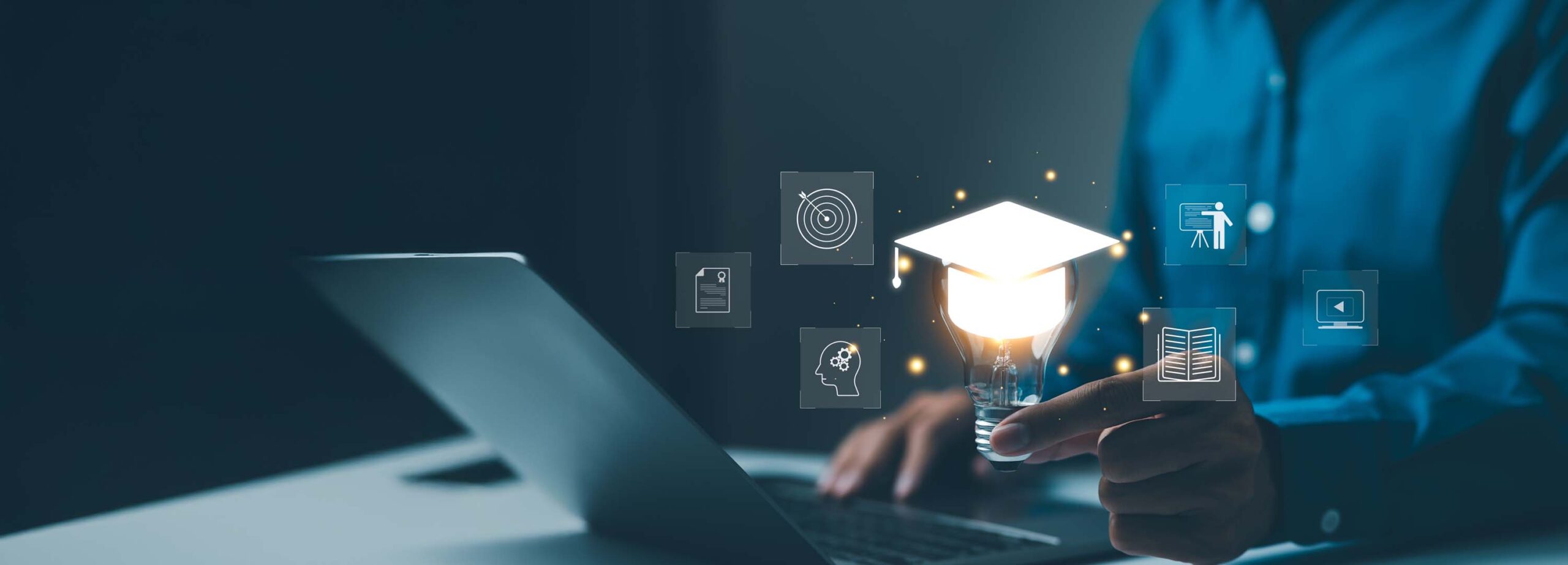 Laptop image with learning icons
